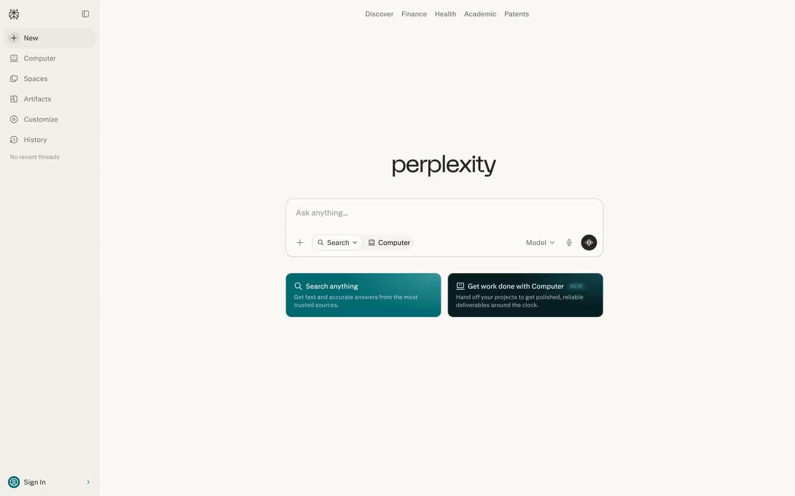 Perplexity AI 网站预览
