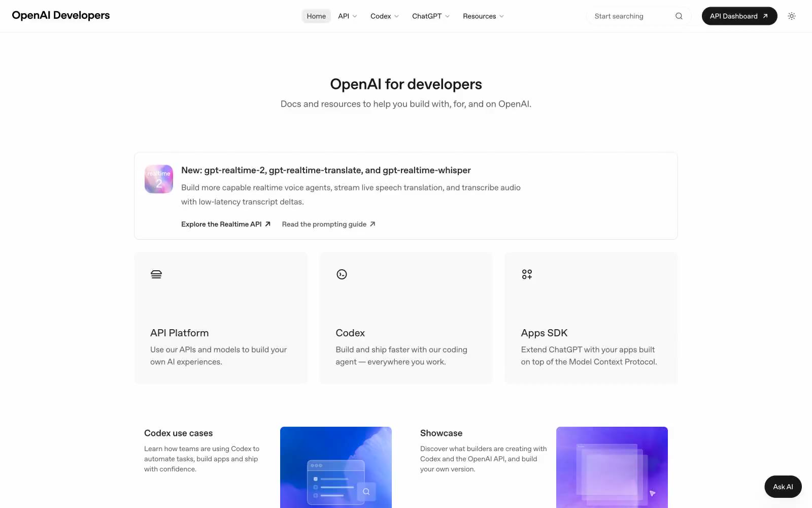 OpenAI Developers 网站预览
