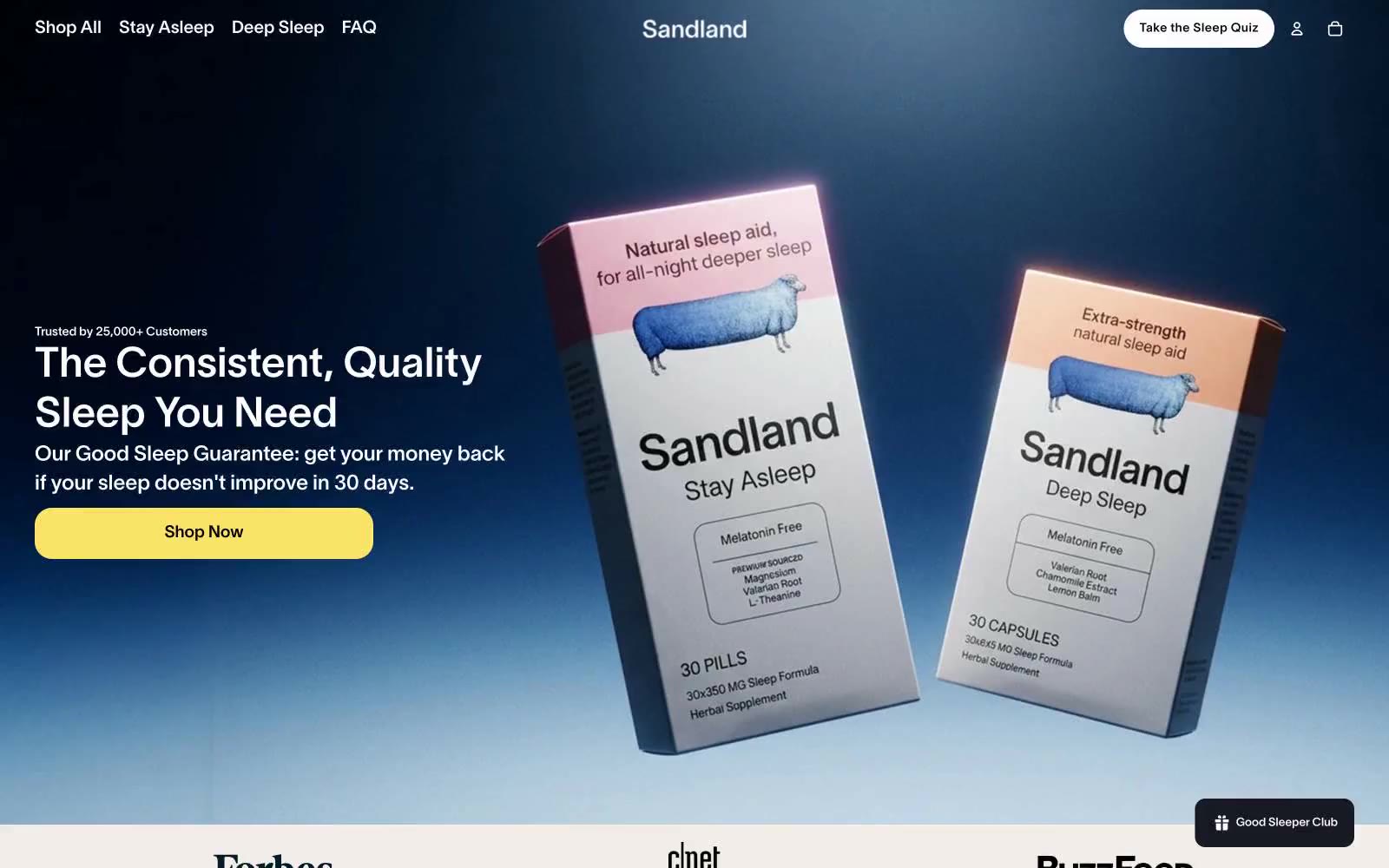 Sandland Sleep 网站预览